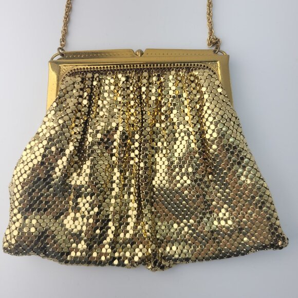 Vintage Whiting & Davis Gold Mesh Evening Bag Clutch Purse Rhinestone Frame - Picture 9 of 12